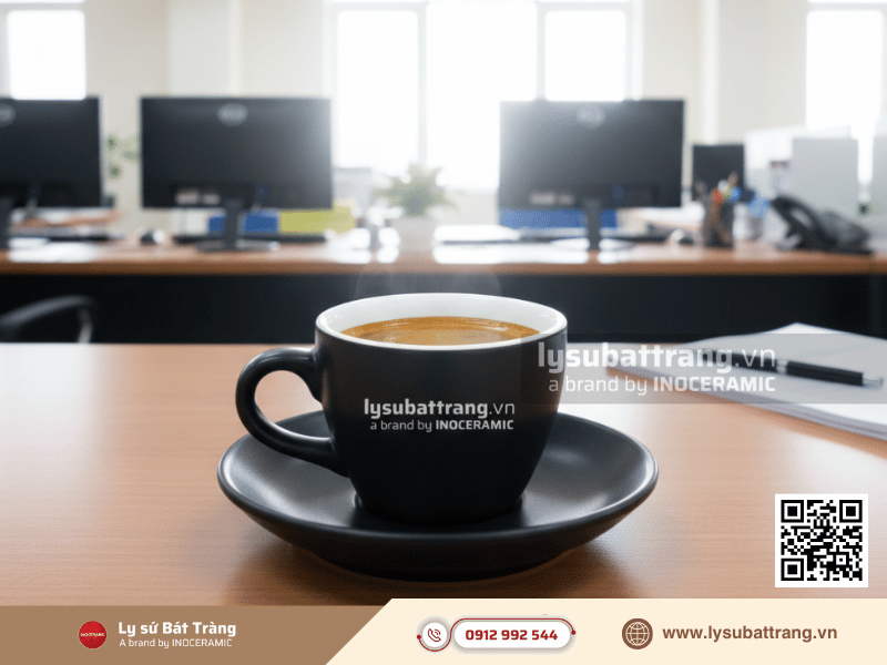 Bộ ly tách cà phê Espresso 70ml men màu dễ in logo, thích hợp làm quà tặng thương hiệu