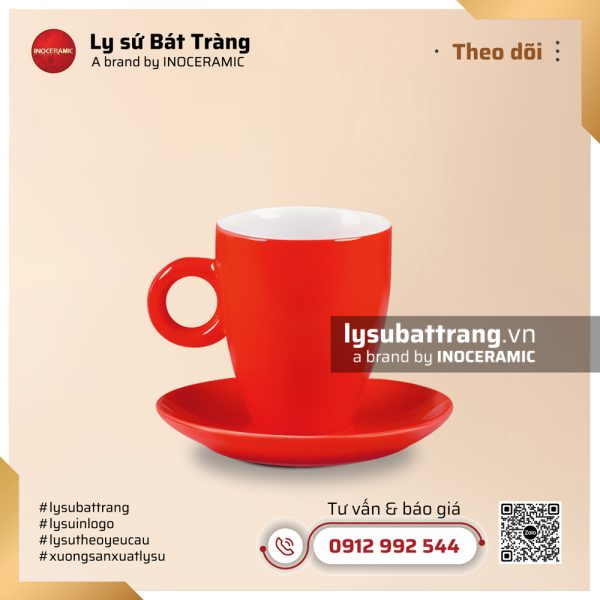 Bộ ly tách cà phê quai nhỏ 350ml – Men màu – Hình 6