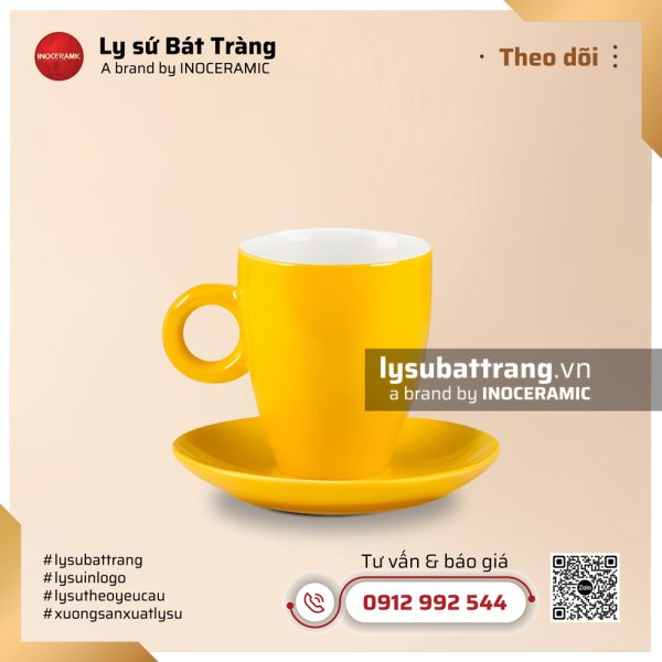 Bộ ly tách cà phê quai nhỏ 350ml – Men màu – Hình 5