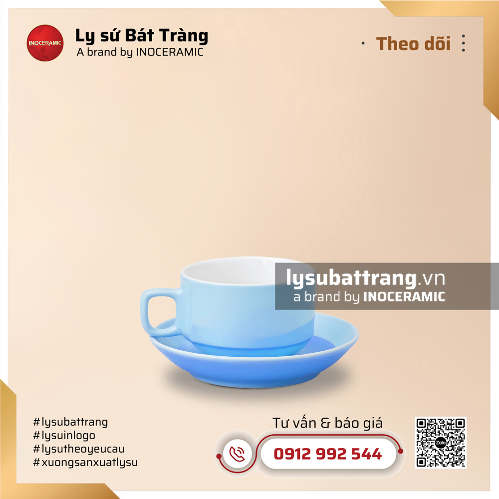 Bộ ly tách cà phê quai vuông S1 250ml – Men màu – Hình 3