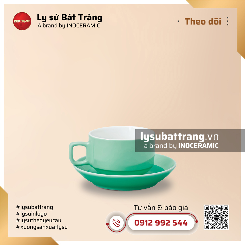 Bộ ly tách cà phê quai vuông S1 250ml – Men màu – Hình 4