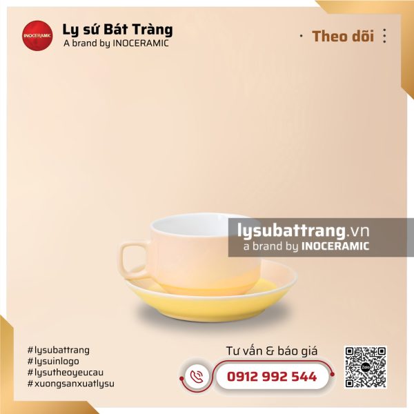 Bộ ly tách cà phê quai vuông S1 250ml – Men màu – Hình 5