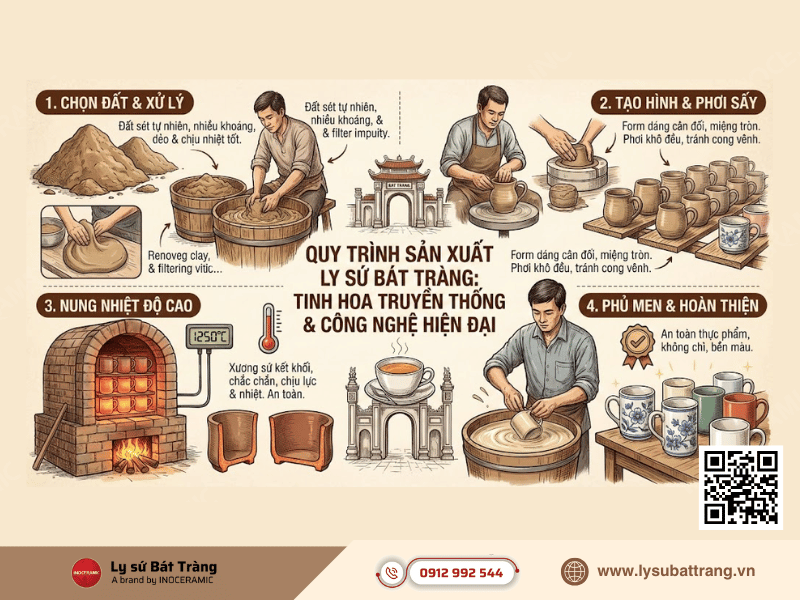 Chất liệu & quy trình sản xuất ly sứ Bát Tràng