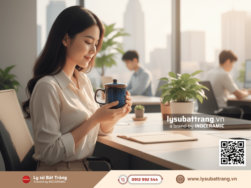 Ly miệng loe 270ml có nắp men hỏa biến dùng uống trà và cà phê nóng