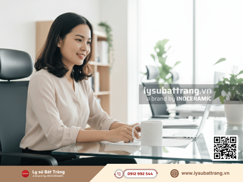 Ly sứ Bát Tràng trụ men hạt 350ml men màu phù hợp làm quà tặng