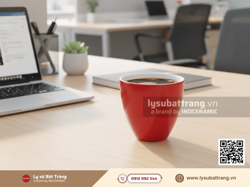 Ly sứ bầu không quai 450ml men màu dễ in logo, thích hợp làm quà tặng