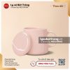 Ly sứ hiện đại quai C có nắp full màu 500ml - Men màu hồng