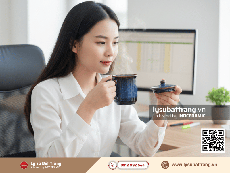 Ly sứ miệng loe có nắp 270ml men hỏa biến, màu men loang tự nhiên độc đáo