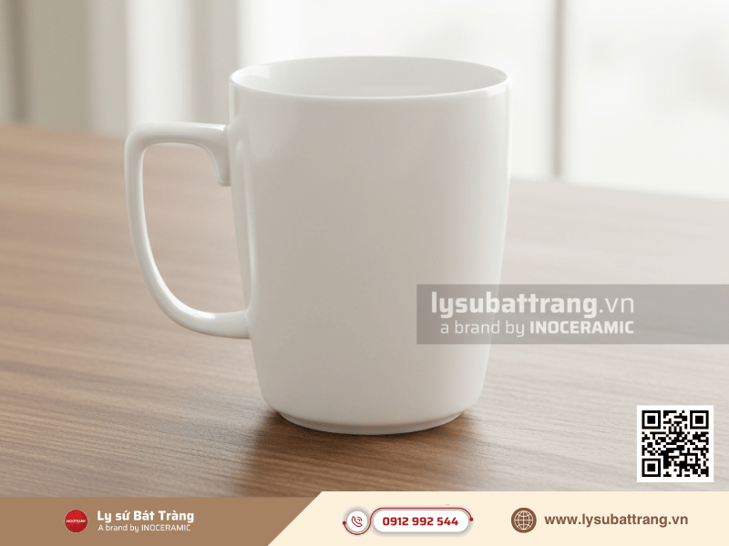 Ly sứ trắng 360ml dáng vuông, phù hợp uống cà phê trà và đồ uống nóng