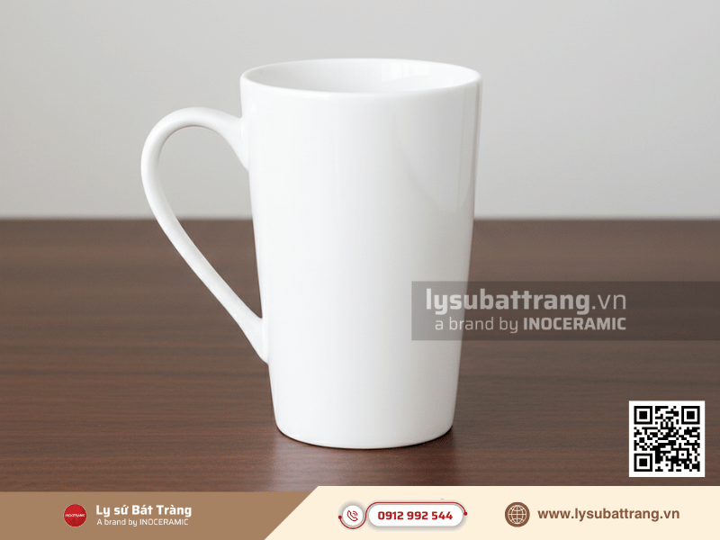 Ly sứ trắng 360ml miệng vát nhẹ, phù hợp uống cà phê trà và nước lọc