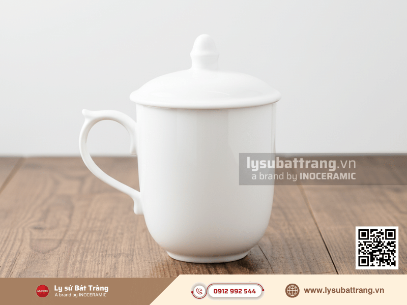 Ly sứ trắng 370ml kiểu ngọn lửa Minh Châu thiết kế nghệ thuật, cầm chắc tay