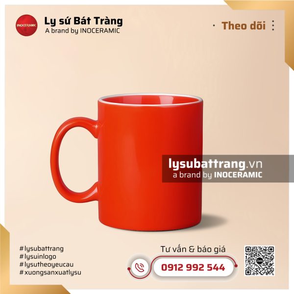 Ly sứ trụ kẻ miệng 350ml – Men màu – Hình 3