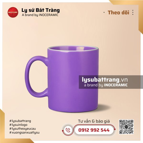 Ly sứ trụ kẻ miệng 350ml – Men màu – Hình 4