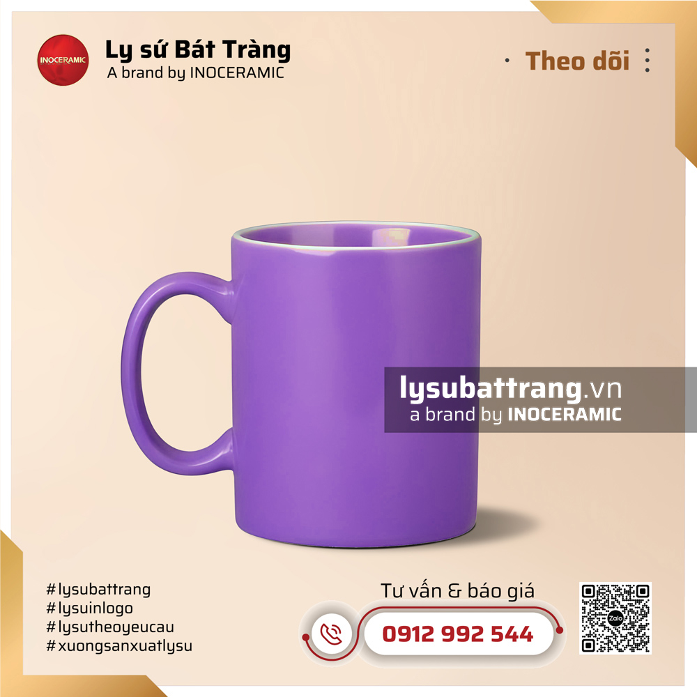 Ly sứ trụ kẻ miệng 350ml – Men màu – Hình 4