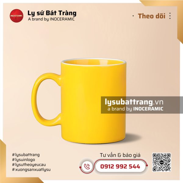 Ly sứ trụ kẻ miệng 350ml – Men màu – Hình 2