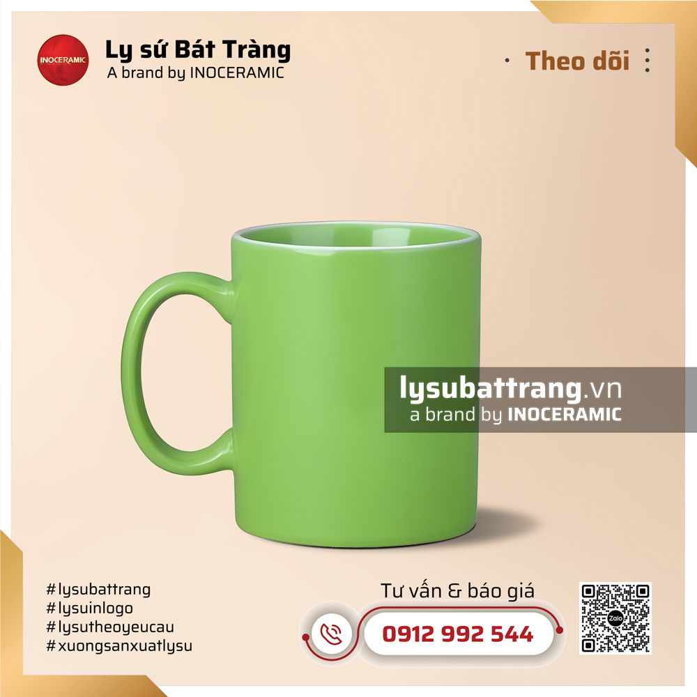 Ly sứ trụ kẻ miệng 350ml – Men màu – Hình 5