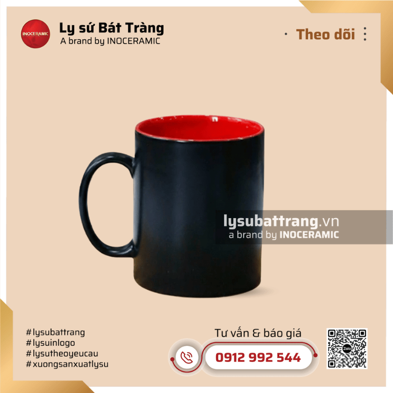 Ly sứ trụ quai C hai màu 350ml - Men màu