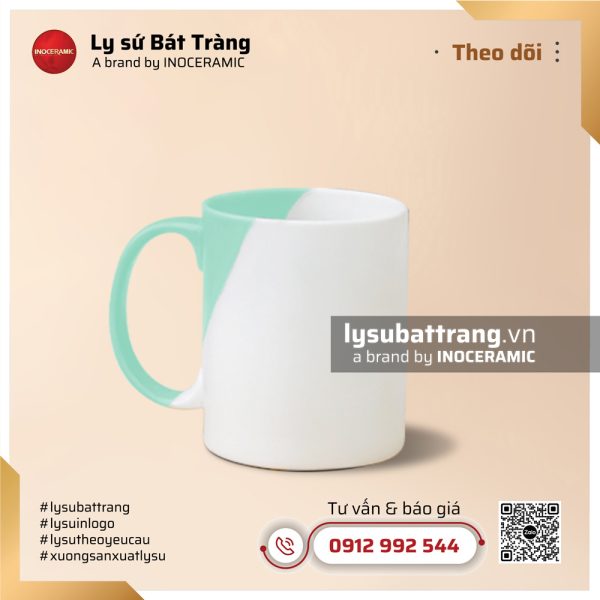 Ly sứ trụ quai C hai màu men matt 350ml – Men màu – Hình 6