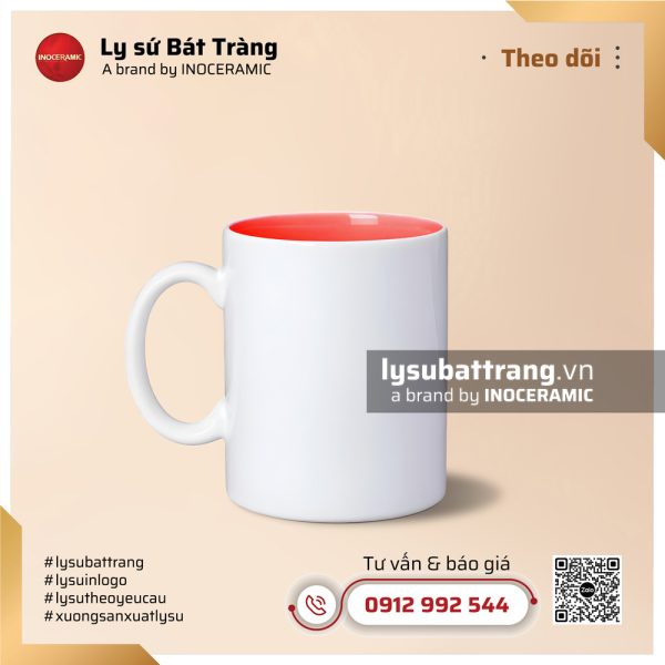Ly sứ trụ quai C lòng màu 350ml – Men màu – Hình 5
