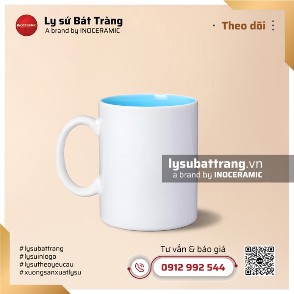 Ly sứ trụ quai C lòng màu 350ml – Men màu – Hình 2