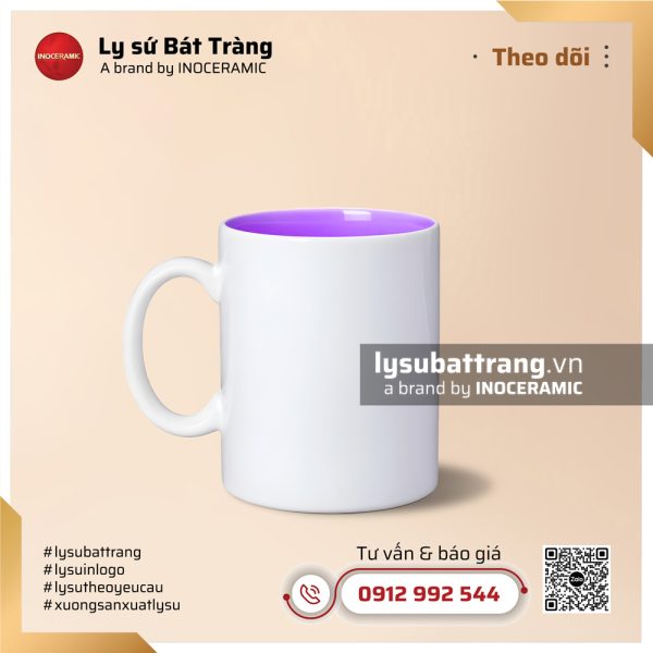 Ly sứ trụ quai C lòng màu 350ml – Men màu – Hình 3