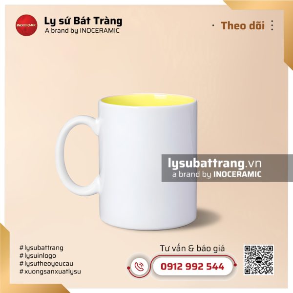Ly sứ trụ quai C lòng màu 350ml – Men màu – Hình 4