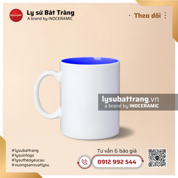 Ly sứ trụ quai C lòng màu 350ml – Men màu – Hình 6