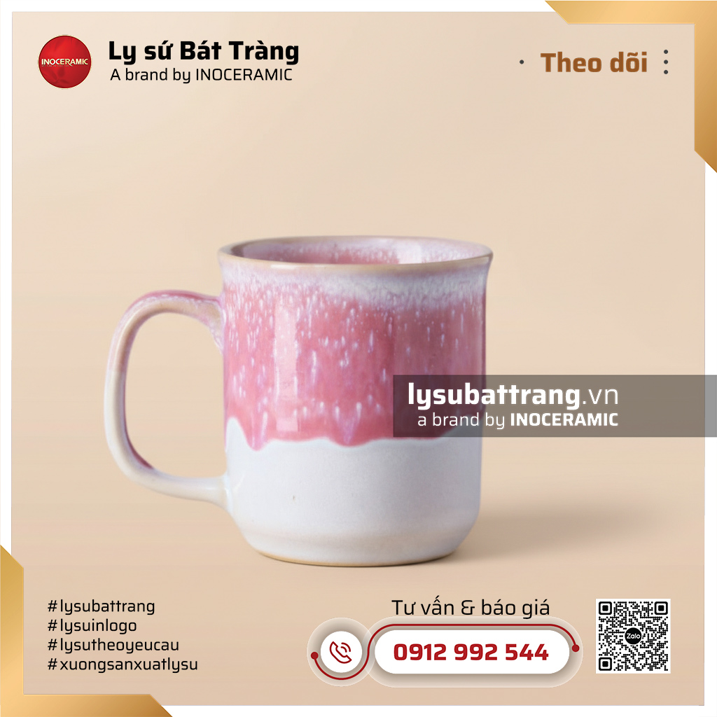 Ly sứ Hồng Ngọc quai C 250ml – Men hỏa biến