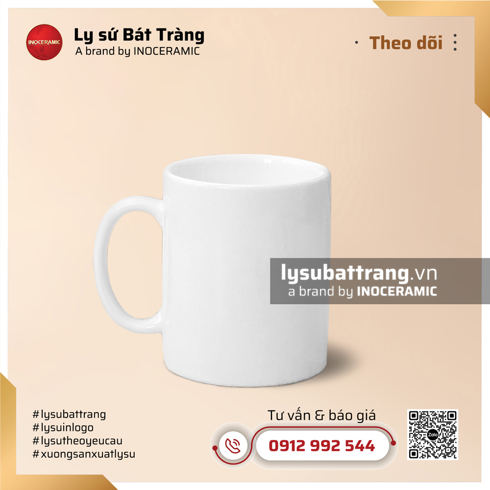 Ly sứ Bát Tràng hình trụ quai C 350ml