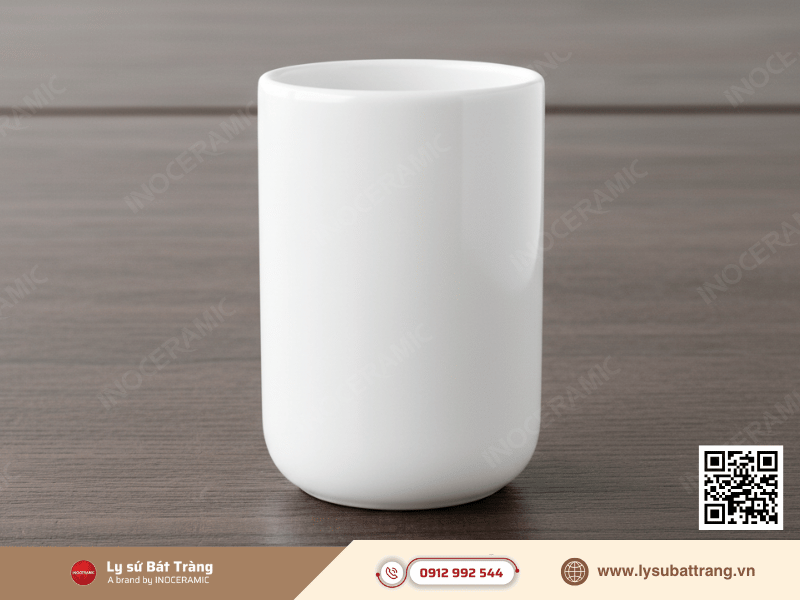 Ly trụ sứ 340ml màu trắng dùng cho cà phê và đồ uống