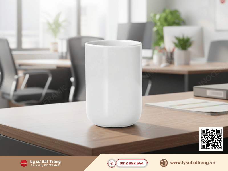 Ly trụ trơn 340ml màu trắng dễ in logo làm quà tặng