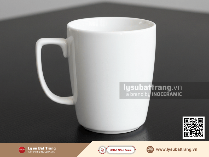 Ly vuông sứ 360ml màu trắng, thiết kế góc cạnh hiện đại dễ sử dụng