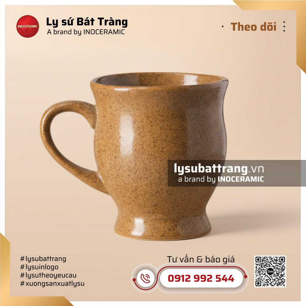 Cốc sứ eo to có quai Hoàng Sa 300ml – Men hỏa biến