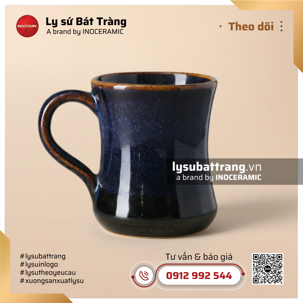 Cốc sứ eo nhỏ có quai Thạch Lam 250ml – Men hỏa biến