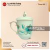 Ly sứ nắp ngọn lửa ngọc men ngọc sen xanh 350ml - Kẻ vàng