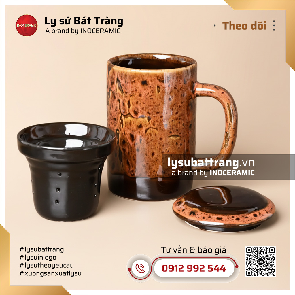 Ca lọc trà men hỏa biến Hổ Phách