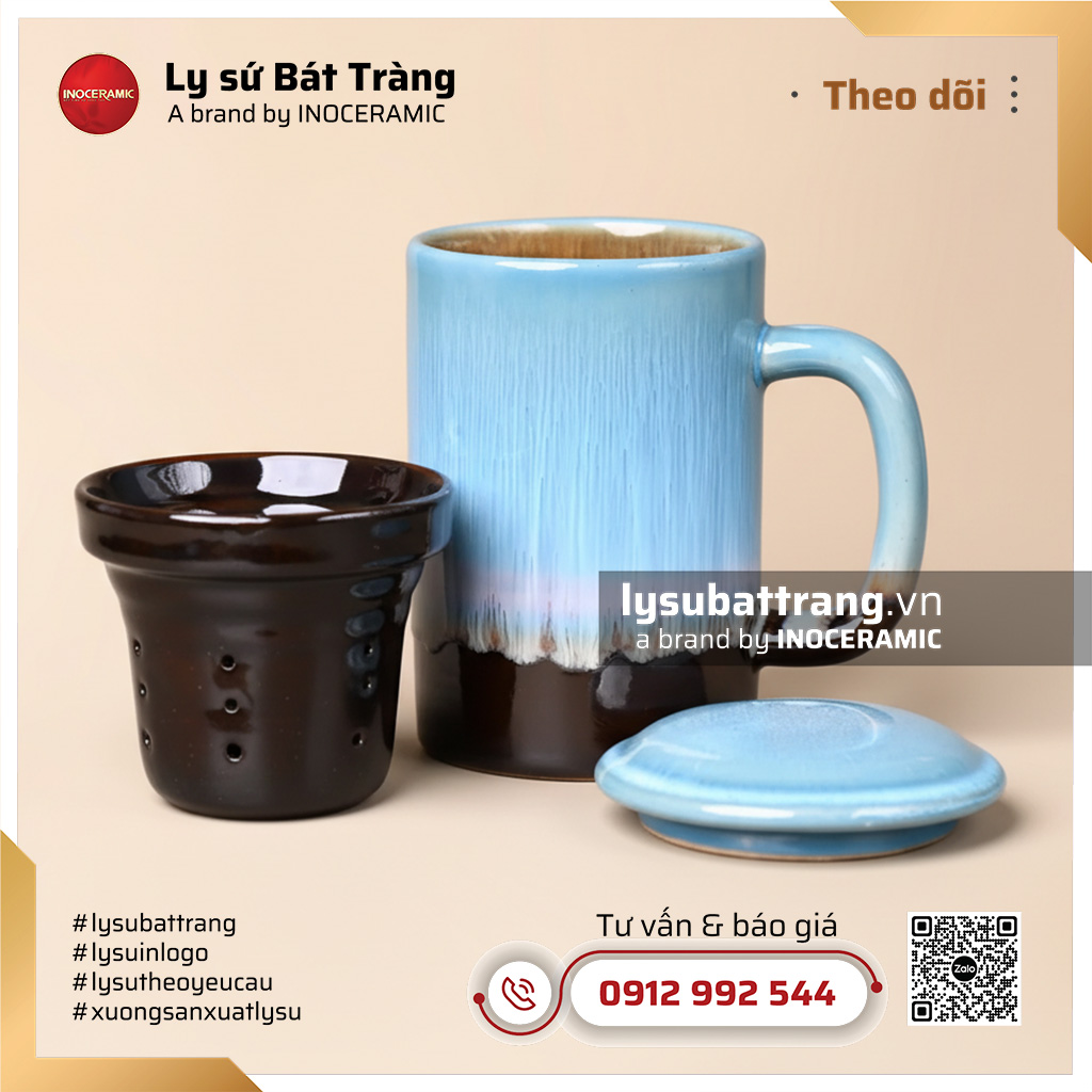 Ca lọc trà sứ Thanh Ngọc - Men hỏa biến