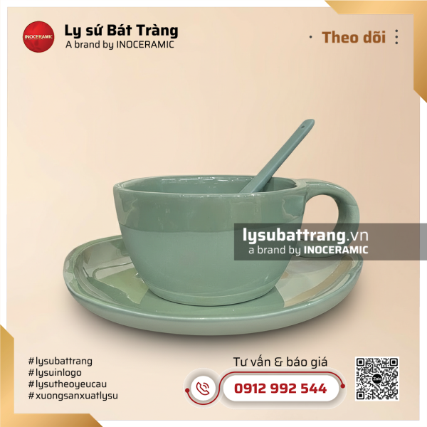 Bộ ly sứ kèm thìa dùng cho cà phê và trà
