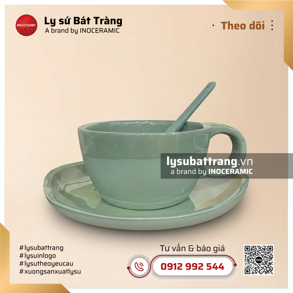 Bộ ly sứ kèm thìa dùng cho cà phê và trà