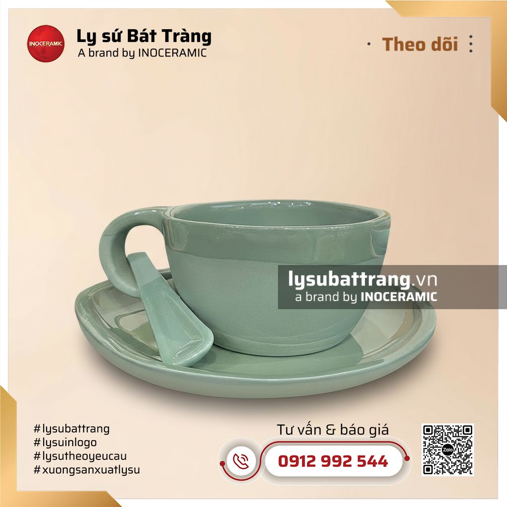 Cốc capucino méo thành dày - Men xanh da trời pastel