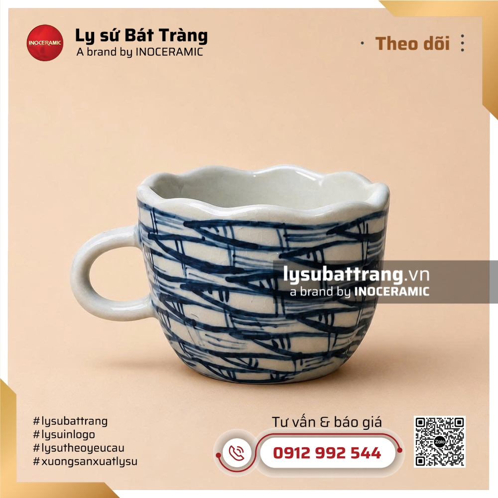 Cốc giỏ mây miệng lượn quai nhỏ - Hoa văn