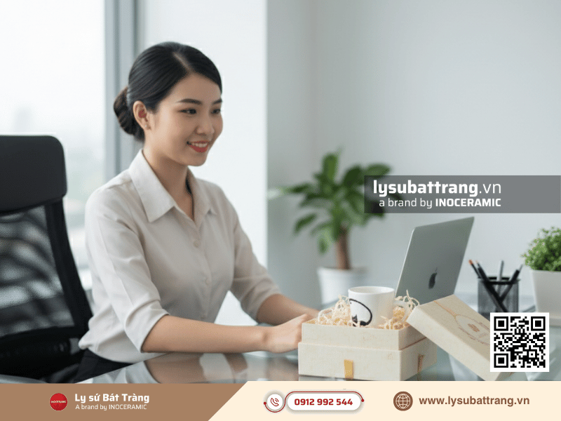 Cốc sứ vẽ mèo mun quai tim làm quà tặng cho người yêu mèo