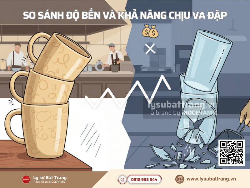 Độ bền và khả năng chịu va đập của ly sứ và ly thủy tinh trong nhà hàng khách sạn