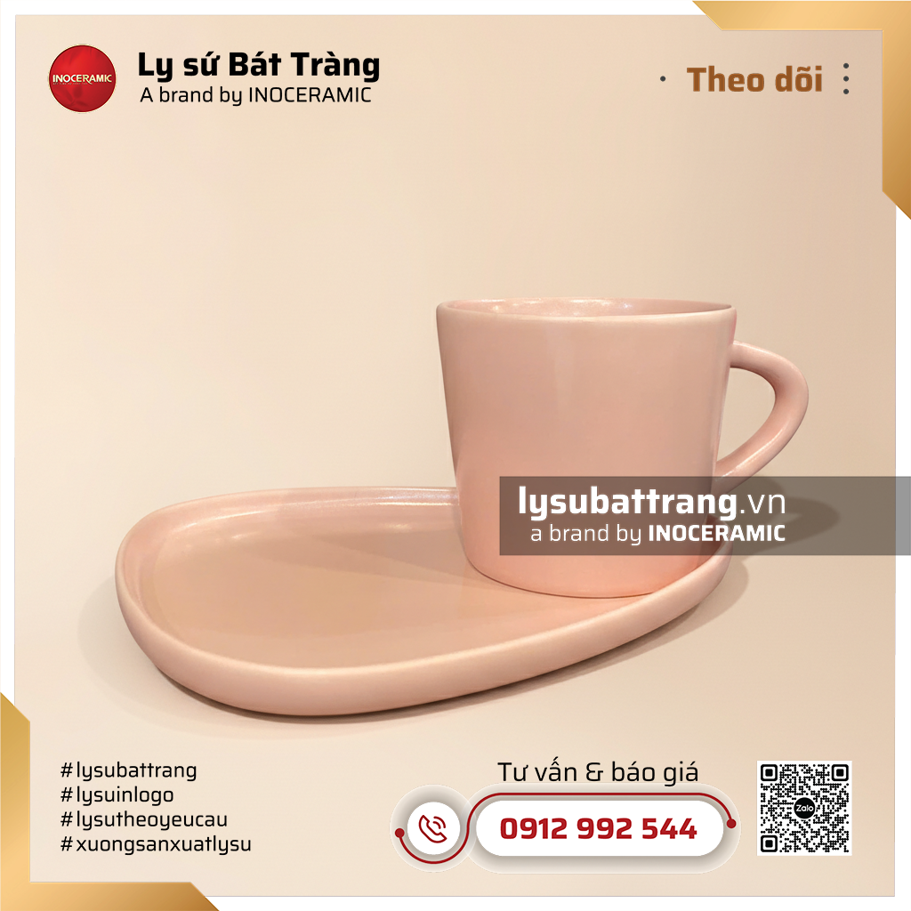 Khay cà phê bánh tam giác và thìa cốc vát hồng pastel – Hình 3