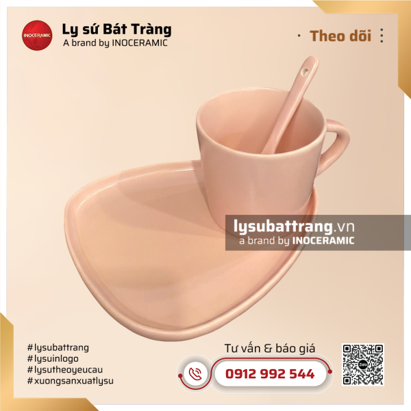 Khay cà phê bánh tam giác và thìa cốc vát hồng pastel – Hình 4