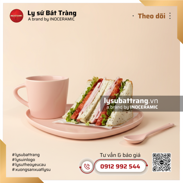 Khay cà phê bánh tam giác và thìa cốc vát hồng pastel – Hình 5
