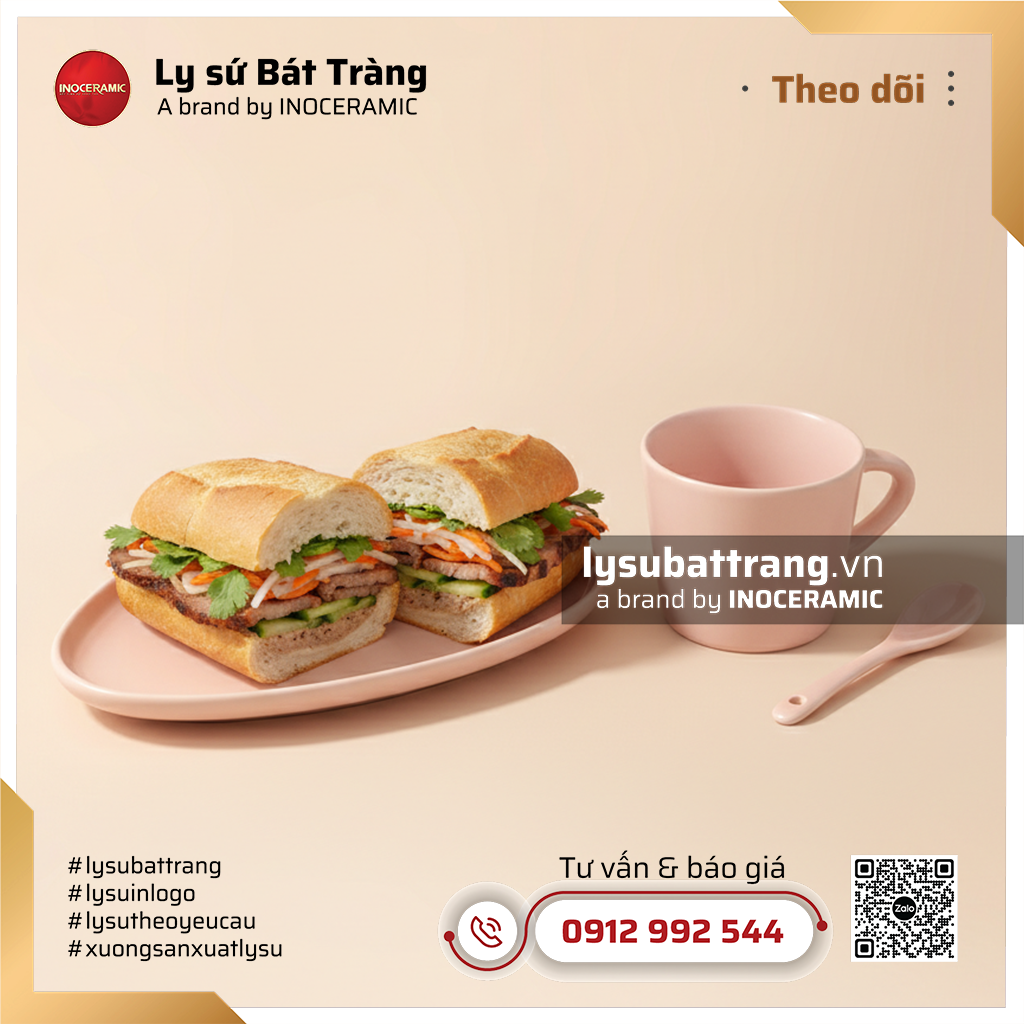 Khay cà phê bánh tam giác và thìa cốc vát hồng pastel – Hình 6