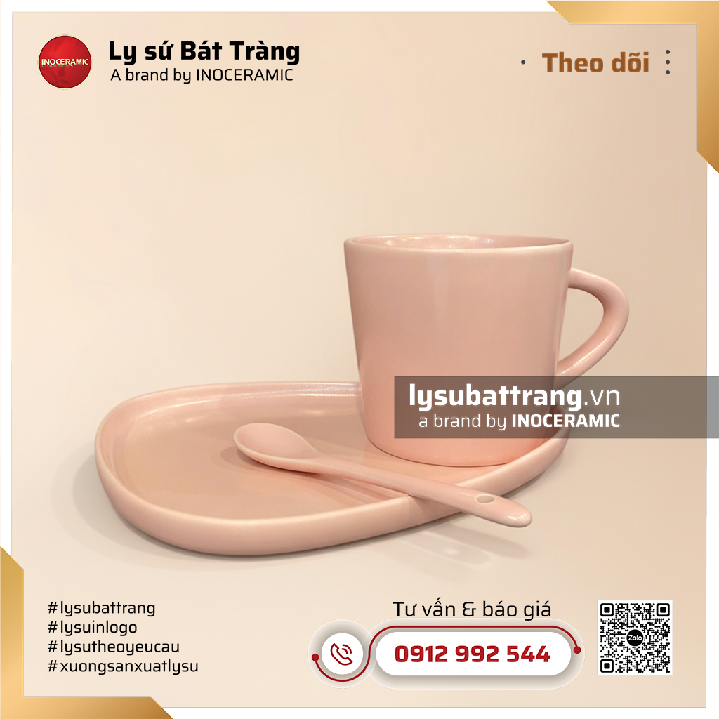 Khay cà phê bánh tam giác và thìa cốc vát hồng pastel – Hình 2
