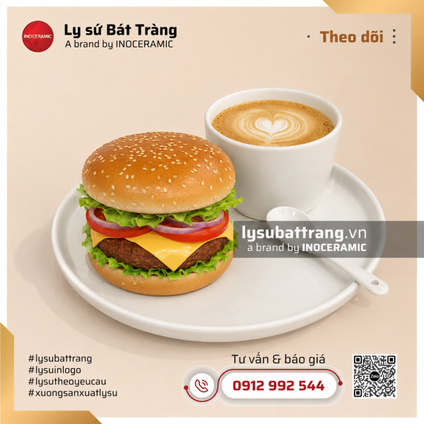 Khay cà phê bánh đĩa tròn và cốc sứ không quai – Hình 5