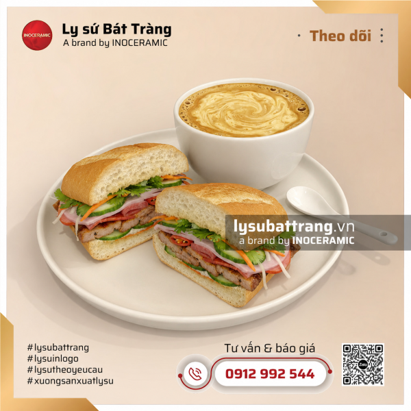 Khay cà phê bánh đĩa tròn và cốc sứ không quai – Hình 6